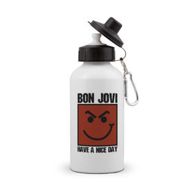 Бутылка спортивная с принтом Bon Jovi, have a nice day , металл | емкость — 500 мл, в комплекте две пластиковые крышки и карабин для крепления | bon jovi | бон | бон джови | глэм | группа | джови | джон | метал | рок | хард