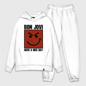 Мужской костюм хлопок OVERSIZE с принтом Bon Jovi, have a nice day ,  |  | Тематика изображения на принте: bon jovi | бон | бон джови | глэм | группа | джови | джон | метал | рок | хард