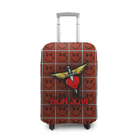 Чехол для чемодана 3D с принтом Смайлы Bon Jovi , 86% полиэфир, 14% спандекс | двустороннее нанесение принта, прорези для ручек и колес | bon jovi | бон | бон джови | глэм | группа | джови | джон | рок | хард