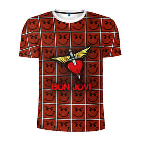 Мужская футболка 3D спортивная с принтом Смайлы Bon Jovi , 100% полиэстер с улучшенными характеристиками | приталенный силуэт, круглая горловина, широкие плечи, сужается к линии бедра | Тематика изображения на принте: bon jovi | бон | бон джови | глэм | группа | джови | джон | рок | хард