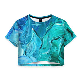 Женская футболка 3D укороченная с принтом Мазки краски , 100% полиэстер | круглая горловина, длина футболки до линии талии, рукава с отворотами | 