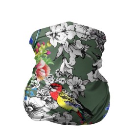 Бандана-труба 3D с принтом Райский остров , 100% полиэстер, ткань с особыми свойствами — Activecool | плотность 150‒180 г/м2; хорошо тянется, но сохраняет форму | Тематика изображения на принте: арт | краска | попугаи | попугай | прикольные | рай | тропики | цветные | цветок | цветы