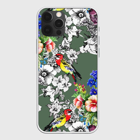 Чехол для iPhone 12 Pro с принтом Райский остров , силикон | область печати: задняя сторона чехла, без боковых панелей | арт | краска | попугаи | попугай | прикольные | рай | тропики | цветные | цветок | цветы