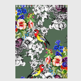 Скетчбук с принтом Райский остров , 100% бумага
 | 48 листов, плотность листов — 100 г/м2, плотность картонной обложки — 250 г/м2. Листы скреплены сверху удобной пружинной спиралью | Тематика изображения на принте: арт | краска | попугаи | попугай | прикольные | рай | тропики | цветные | цветок | цветы