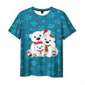 Мужская футболка 3D с принтом Новогодние мишки , 100% полиэфир | прямой крой, круглый вырез горловины, длина до линии бедер | new year | santa | дед мороз | елка | елочки | новогодний | новый год | рождество | сантаклаус | снег | снежинки