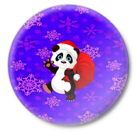 Значок с принтом Панда ,  металл | круглая форма, металлическая застежка в виде булавки | Тематика изображения на принте: new year | santa | дед мороз | елка | елочки | новогодний | новый год | рождество | сантаклаус | снег | снежинки