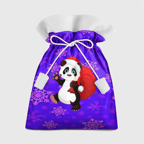 Подарочный 3D мешок с принтом Панда , 100% полиэстер | Размер: 29*39 см | Тематика изображения на принте: new year | santa | дед мороз | елка | елочки | новогодний | новый год | рождество | сантаклаус | снег | снежинки