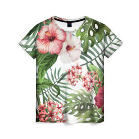 Женская футболка 3D с принтом Таинственный остров , 100% полиэфир ( синтетическое хлопкоподобное полотно) | прямой крой, круглый вырез горловины, длина до линии бедер | vppdgryphon | арт | краска | остров | тропики | цветные | цветок | цветы