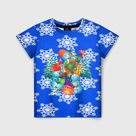 Детская футболка 3D с принтом Снеговики , 100% гипоаллергенный полиэфир | прямой крой, круглый вырез горловины, длина до линии бедер, чуть спущенное плечо, ткань немного тянется | christmas | new year | santa | дед мороз | елка | елочки | новогодний | новый год | рождество | сантаклаус | снег | снежинки