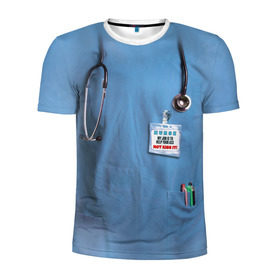 Мужская футболка 3D спортивная с принтом Костюм врача , 100% полиэстер с улучшенными характеристиками | приталенный силуэт, круглая горловина, широкие плечи, сужается к линии бедра | больница | врач | градусник | доктор | интерн | клиника | медбрат | медсестра | поликлиника | стетоскоп | фонендоскоп