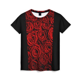 Женская футболка 3D с принтом Унисекс / Красные розы , 100% полиэфир ( синтетическое хлопкоподобное полотно) | прямой крой, круглый вырез горловины, длина до линии бедер | букет | красный | лепестки | модные | полосы | природа | растения | розочки | розы | сад | тренды | цвет | цветы | черный