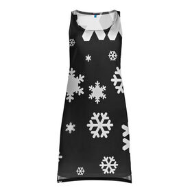 Платье-майка 3D с принтом Снежинки , 100% полиэстер | полуприлегающий силуэт, широкие бретели, круглый вырез горловины, удлиненный подол сзади. | christmas | new year | santa | дед мороз | елка | елочки | новогодний | новый год | рождество | сантаклаус | снег | снежинки
