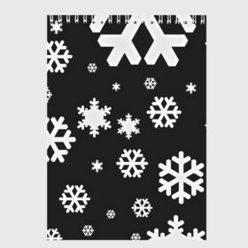 Скетчбук с принтом Снежинки , 100% бумага
 | 48 листов, плотность листов — 100 г/м2, плотность картонной обложки — 250 г/м2. Листы скреплены сверху удобной пружинной спиралью | christmas | new year | santa | дед мороз | елка | елочки | новогодний | новый год | рождество | сантаклаус | снег | снежинки