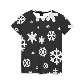 Женская футболка 3D с принтом Снежинки , 100% полиэфир ( синтетическое хлопкоподобное полотно) | прямой крой, круглый вырез горловины, длина до линии бедер | christmas | new year | santa | дед мороз | елка | елочки | новогодний | новый год | рождество | сантаклаус | снег | снежинки