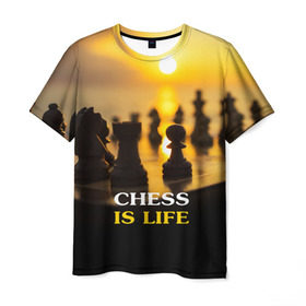 Мужская футболка 3D с принтом Шахматы - это жизнь , 100% полиэфир | прямой крой, круглый вырез горловины, длина до линии бедер | Тематика изображения на принте: chess | game | sport | гроссмейстер | закат | игра | интеллект | солнце | спорт | фигура | шахматист | шахматы