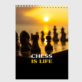 Скетчбук с принтом Шахматы - это жизнь , 100% бумага
 | 48 листов, плотность листов — 100 г/м2, плотность картонной обложки — 250 г/м2. Листы скреплены сверху удобной пружинной спиралью | Тематика изображения на принте: chess | game | sport | гроссмейстер | закат | игра | интеллект | солнце | спорт | фигура | шахматист | шахматы