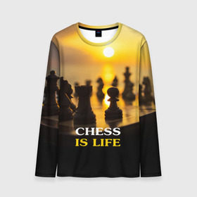 Мужской лонгслив 3D с принтом Шахматы - это жизнь , 100% полиэстер | длинные рукава, круглый вырез горловины, полуприлегающий силуэт | chess | game | sport | гроссмейстер | закат | игра | интеллект | солнце | спорт | фигура | шахматист | шахматы