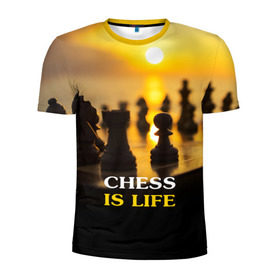 Мужская футболка 3D спортивная с принтом Шахматы - это жизнь , 100% полиэстер с улучшенными характеристиками | приталенный силуэт, круглая горловина, широкие плечи, сужается к линии бедра | chess | game | sport | гроссмейстер | закат | игра | интеллект | солнце | спорт | фигура | шахматист | шахматы