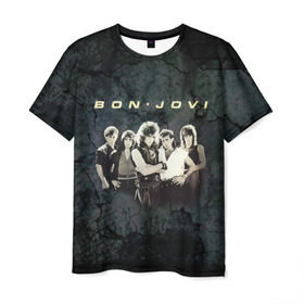 Мужская футболка 3D с принтом Группа Bon Jovi , 100% полиэфир | прямой крой, круглый вырез горловины, длина до линии бедер | bon jovi | бон | бон джови | глэм | группа | джови | джон | рок | хард