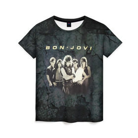 Женская футболка 3D с принтом Группа Bon Jovi , 100% полиэфир ( синтетическое хлопкоподобное полотно) | прямой крой, круглый вырез горловины, длина до линии бедер | bon jovi | бон | бон джови | глэм | группа | джови | джон | рок | хард