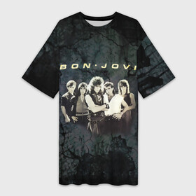 Платье-футболка 3D с принтом Группа Bon Jovi ,  |  | bon jovi | бон | бон джови | глэм | группа | джови | джон | рок | хард
