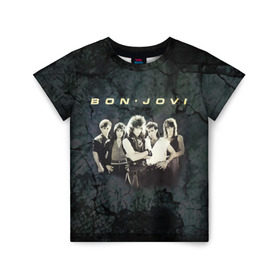 Детская футболка 3D с принтом Группа Bon Jovi , 100% гипоаллергенный полиэфир | прямой крой, круглый вырез горловины, длина до линии бедер, чуть спущенное плечо, ткань немного тянется | Тематика изображения на принте: bon jovi | бон | бон джови | глэм | группа | джови | джон | рок | хард