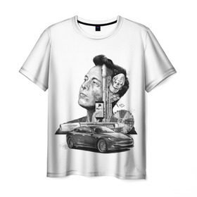Мужская футболка 3D с принтом Илон Маск , 100% полиэфир | прямой крой, круглый вырез горловины, длина до линии бедер | hyperloop | pay pal | space x | tesla | гений | день космонавтики | полет на марс | тесла | электрокар | электромобиль