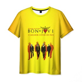 Мужская футболка 3D с принтом Группа Bon Jovi , 100% полиэфир | прямой крой, круглый вырез горловины, длина до линии бедер | Тематика изображения на принте: bon jovi | бон | бон джови | глэм | группа | джови | джон | рок | хард