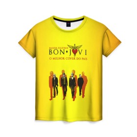 Женская футболка 3D с принтом Группа Bon Jovi , 100% полиэфир ( синтетическое хлопкоподобное полотно) | прямой крой, круглый вырез горловины, длина до линии бедер | bon jovi | бон | бон джови | глэм | группа | джови | джон | рок | хард
