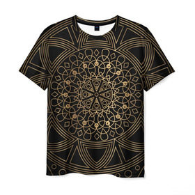 Мужская футболка 3D с принтом Золотая мандала , 100% полиэфир | прямой крой, круглый вырез горловины, длина до линии бедер | орнамент | узоры | фрактал