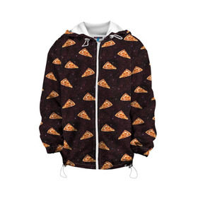 Детская куртка 3D с принтом Galaxy pizza , 100% полиэстер | застежка — молния, подол и капюшон оформлены резинкой с фиксаторами, по бокам — два кармана без застежек, один потайной карман на груди, плотность верхнего слоя — 90 г/м2; плотность флисового подклада — 260 г/м2 | Тематика изображения на принте: cheese | cosmic | food | galaxy | italy | night | pepperoni | pizza | space | spain | stars | галактика | еда | звезды | испания | италия | космический | космос | ночь | пипперони | пицца | сыр