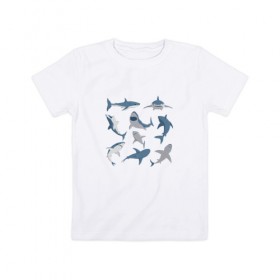 Детская футболка хлопок с принтом Акулы , 100% хлопок | круглый вырез горловины, полуприлегающий силуэт, длина до линии бедер | акула | зубы | океан | челюсть