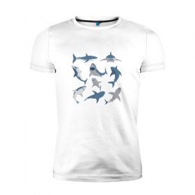 Мужская футболка премиум с принтом Акулы , 92% хлопок, 8% лайкра | приталенный силуэт, круглый вырез ворота, длина до линии бедра, короткий рукав | акула | зубы | океан | челюсть