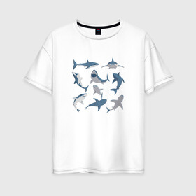 Женская футболка хлопок Oversize с принтом Акулы , 100% хлопок | свободный крой, круглый ворот, спущенный рукав, длина до линии бедер
 | акула | зубы | океан | челюсть