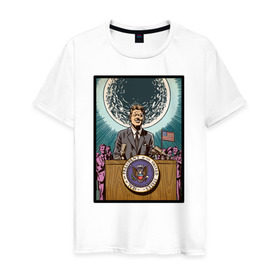 Мужская футболка хлопок с принтом Джон Кеннеди , 100% хлопок | прямой крой, круглый вырез горловины, длина до линии бедер, слегка спущенное плечо. | apollo | nasa | usa | аполлон | высадка на луну | космическая гонка | луна | лунная программа | наса | президент америки | сша