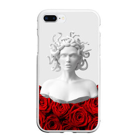 Чехол для iPhone 7Plus/8 Plus матовый с принтом GIRL SNAKE ROSES РОЗЫ , Силикон | Область печати: задняя сторона чехла, без боковых панелей | букет | веты | красный | лепестки | модные | полосы | природа | растения | розочки | розы | сад | тренды | цвет | черный