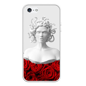 Чехол для iPhone 5/5S матовый с принтом GIRL SNAKE ROSES РОЗЫ , Силикон | Область печати: задняя сторона чехла, без боковых панелей | букет | веты | красный | лепестки | модные | полосы | природа | растения | розочки | розы | сад | тренды | цвет | черный