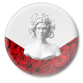Значок с принтом Унисекс / Snake roses girl ,  металл | круглая форма, металлическая застежка в виде булавки | букет | веты | красный | лепестки | модные | полосы | природа | растения | розочки | розы | сад | тренды | цвет | черный