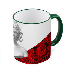 Кружка 3D с принтом Унисекс / Snake roses girl , керамика | ёмкость 330 мл | букет | веты | красный | лепестки | модные | полосы | природа | растения | розочки | розы | сад | тренды | цвет | черный