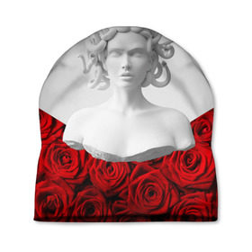 Шапка 3D с принтом Унисекс / Snake roses girl , 100% полиэстер | универсальный размер, печать по всей поверхности изделия | букет | веты | красный | лепестки | модные | полосы | природа | растения | розочки | розы | сад | тренды | цвет | черный