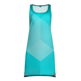 Платье-майка 3D с принтом Neon Cube , 100% полиэстер | полуприлегающий силуэт, широкие бретели, круглый вырез горловины, удлиненный подол сзади. | Тематика изображения на принте: бирюзовый | геометрия | кубы | яркий