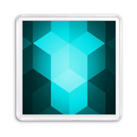 Магнит 55*55 с принтом Neon Cube , Пластик | Размер: 65*65 мм; Размер печати: 55*55 мм | Тематика изображения на принте: бирюзовый | геометрия | кубы | яркий