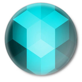 Значок с принтом Neon Cube ,  металл | круглая форма, металлическая застежка в виде булавки | бирюзовый | геометрия | кубы | яркий