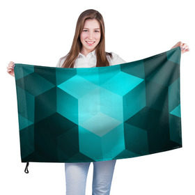 Флаг 3D с принтом Neon Cube , 100% полиэстер | плотность ткани — 95 г/м2, размер — 67 х 109 см. Принт наносится с одной стороны | бирюзовый | геометрия | кубы | яркий