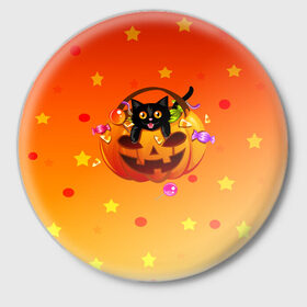 Значок с принтом Happy Halloween! ,  металл | круглая форма, металлическая застежка в виде булавки | Тематика изображения на принте: 31 октября | cat | halloween | абстракция | арт | животные | звезды | котики | коты | кошки | милые | праздник | тыква | хэллоуин