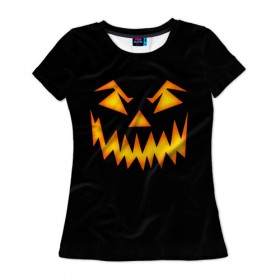 Женская футболка 3D с принтом Halloween , 100% полиэфир ( синтетическое хлопкоподобное полотно) | прямой крой, круглый вырез горловины, длина до линии бедер | 31 октября | halloween | арт | монстр | праздник | рожица | тыква | хэллоуин