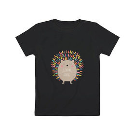 Детская футболка хлопок с принтом Ёжик , 100% хлопок | круглый вырез горловины, полуприлегающий силуэт, длина до линии бедер | Тематика изображения на принте: ежик | кот | котэ | кофе | машина | пончик