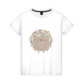 Женская футболка хлопок с принтом Ёжик , 100% хлопок | прямой крой, круглый вырез горловины, длина до линии бедер, слегка спущенное плечо | Тематика изображения на принте: ежик | кот | котэ | кофе | машина | пончик