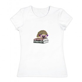 Женская футболка хлопок с принтом Ёжик , 100% хлопок | прямой крой, круглый вырез горловины, длина до линии бедер, слегка спущенное плечо |  ежик