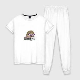Женская пижама хлопок с принтом Ёжик , 100% хлопок | брюки и футболка прямого кроя, без карманов, на брюках мягкая резинка на поясе и по низу штанин |  ежик